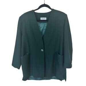 Emerald Green Wool Womens Blazer Button Front Jacket Pockets Size 36 Small